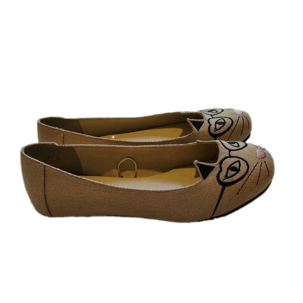 Torrid Cat Face Ballet Flats Size 8 Nerdy Cat Glasses Whiskers Embroidered... - Picture 3 of 11